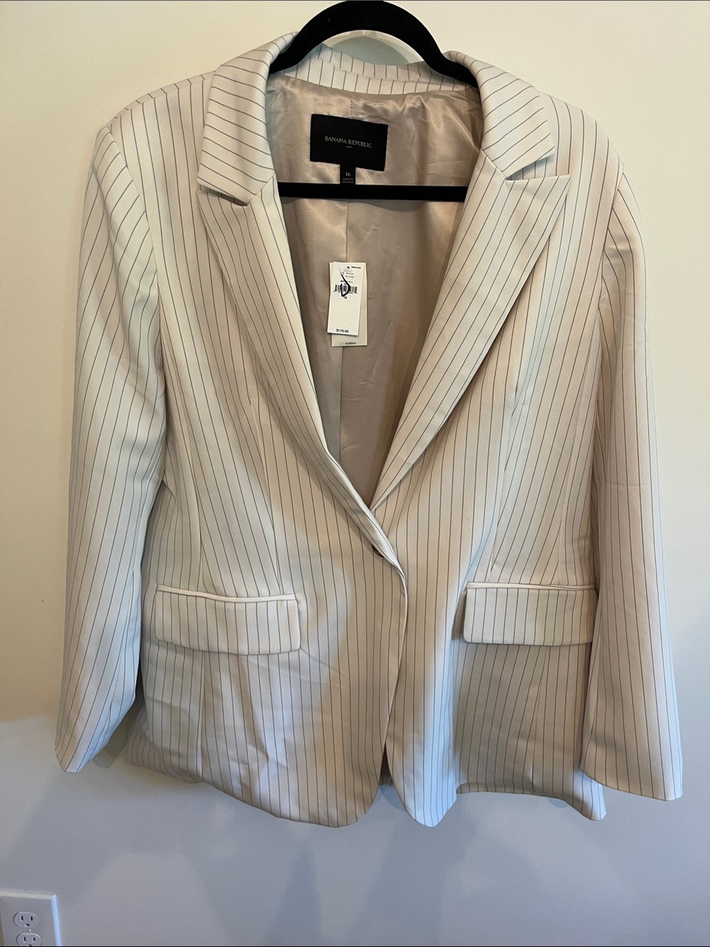 Banana Republic Cream Pinstripe Blazer with Gray Stripes - Picture 1 of 7